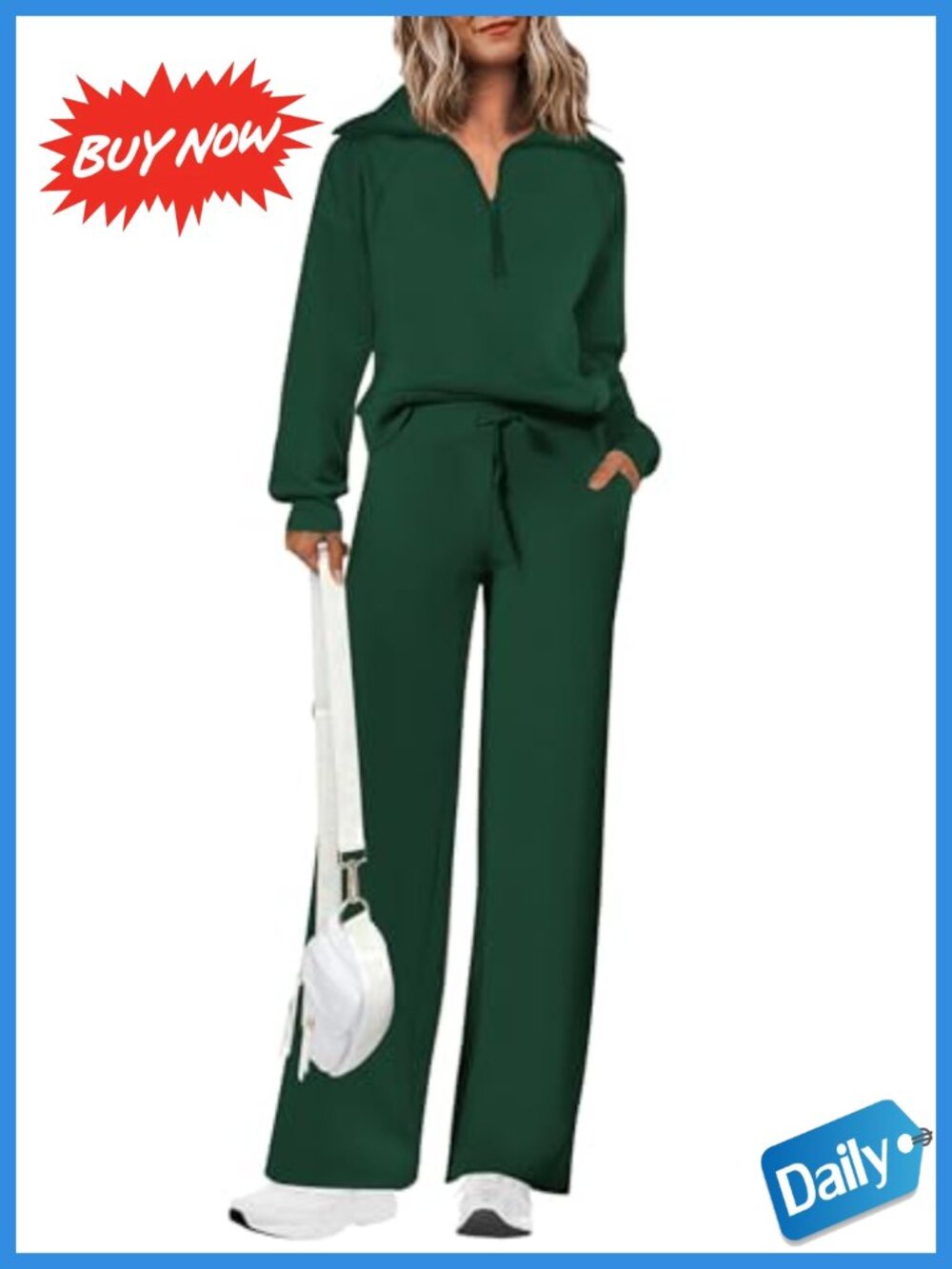 Cozy 2 Piece Lounge Set Half Zip Sweatshirt & Wide Leg Pants